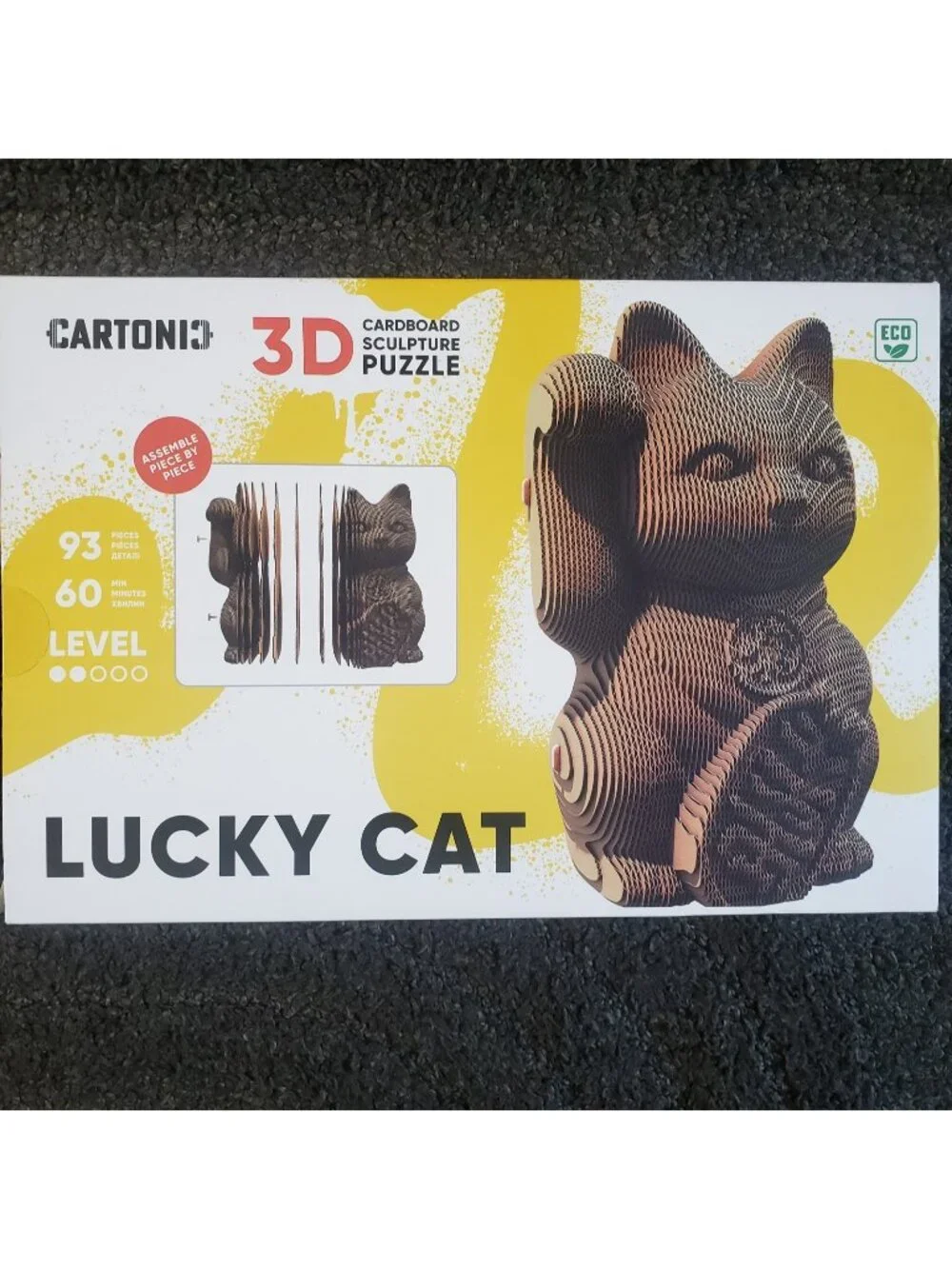 Cartonic Lucky Cat 3D Cardboard Sculpture Puzzle 93 Pieces No Glue - New